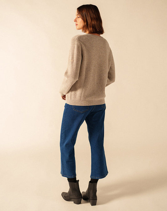 V-hals trui van wol & katoen | Lancy