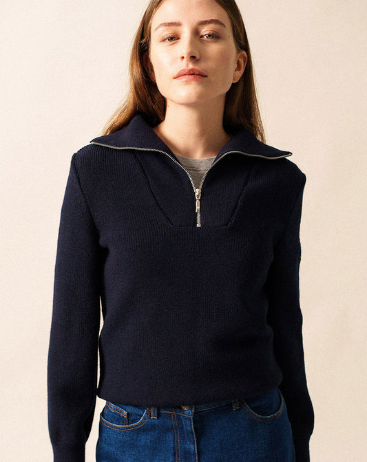 Saint James wollen schipperstrui Sallanches met halve rits en parelsteek breisel, gemaakt in Frankrijk