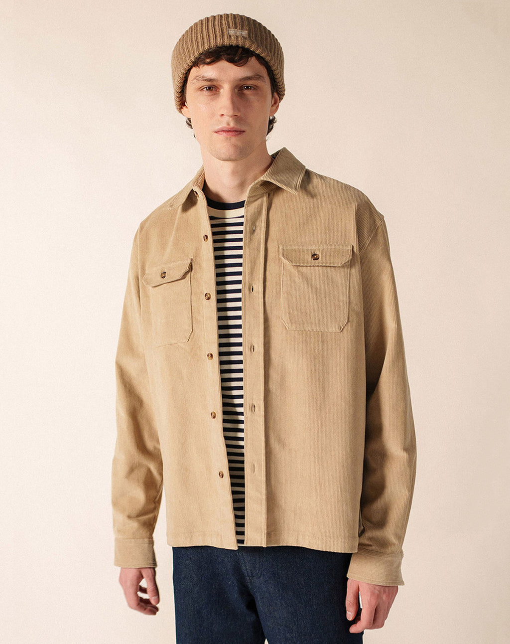 Vooraanzicht van het Saint James ST FIRMIN corduroy overshirt met knoopsluiting en borstzakken